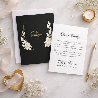 Elegante bloemrijke minimal met gouden accenten bedankkaart