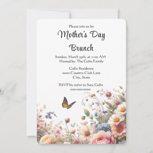 Elegante Bloemrijke Moederdag Brunch Kaart (Voorkant)