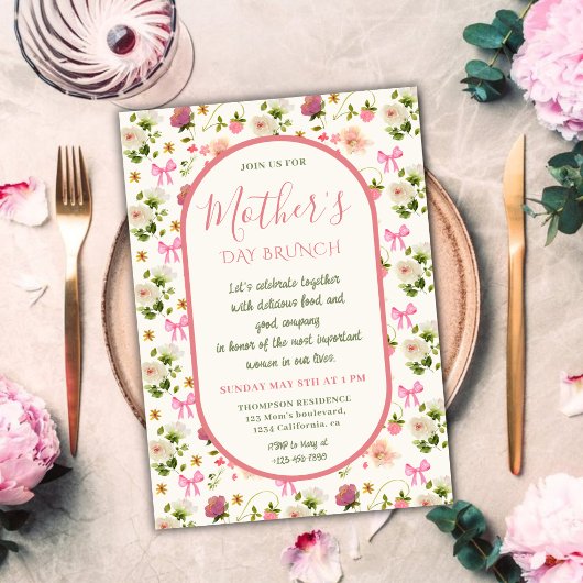 Elegante Bloemrijke Moederdag Brunch Uitnodiging