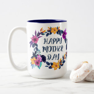 Elegante Bloemrijke Moederdag Koffiemok met Eigen  Tweekleurige Koffiemok