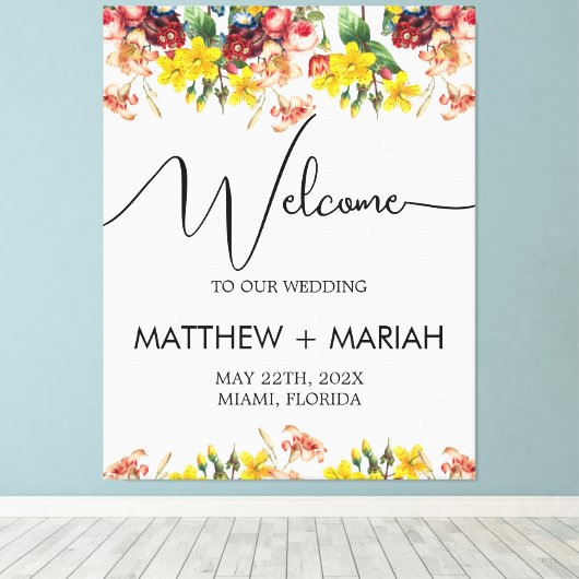 Elegante bloemrijke natuur kalligrafie bruiloft we canvas afdruk (Insitu (Houten vloer))