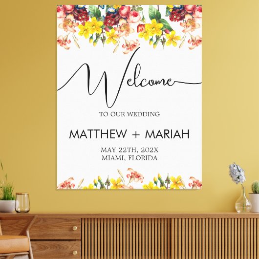 Elegante bloemrijke natuur kalligrafie bruiloft we canvas afdruk (Insitu (Woonkamer))