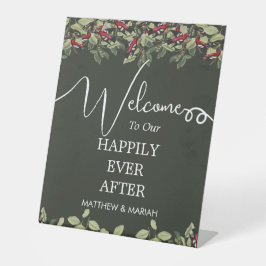 Elegante bloemrijke natuur kalligrafie bruiloft we reclamebord met voetstuk