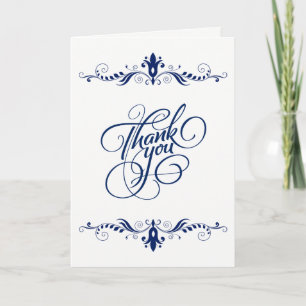 Elegante bloemrijke navy-blauwe kant bedankkaart