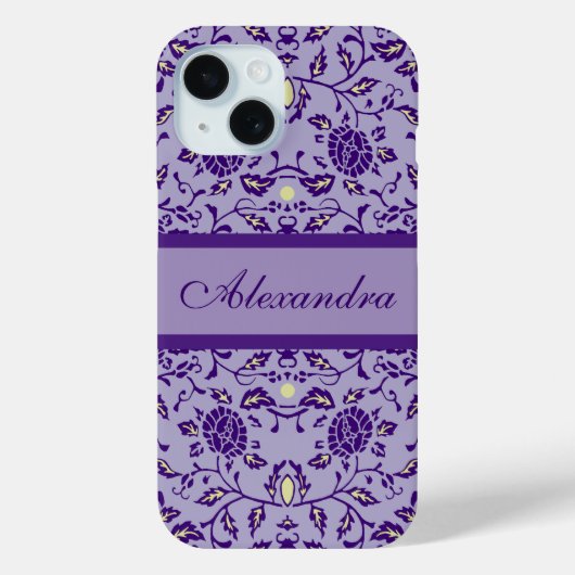 Elegante Bloemrijke Paarse Damast Case-Mate iPhone Case (Achterkant)