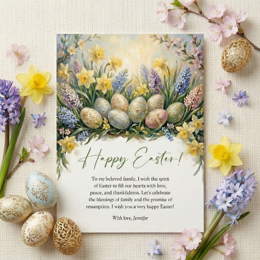 Elegante Bloemrijke Paaseieren Lente Religieus Feestdagenkaart