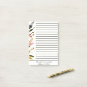 Elegante bloemrijke rand gepersonaliseerd post-it® notes (Op bureau)