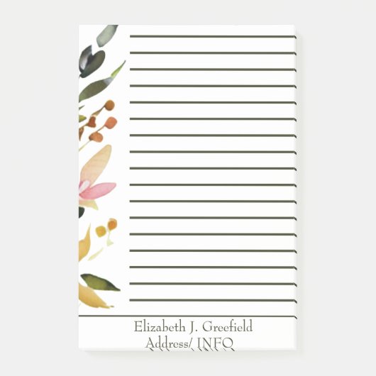 Elegante bloemrijke rand gepersonaliseerd post-it® notes (Voorkant)