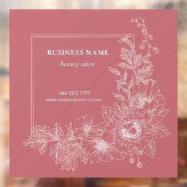 Elegante Bloemrijke Rand Schoonheidssalon Stof Roz Raamsticker