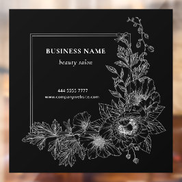 Elegante Bloemrijke Rand Schoonheidssalon Zwart en Raamsticker