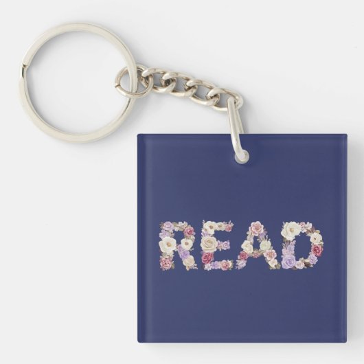 Elegante bloemrijke READ-typografie - Pastelkleuri Sleutelhanger (voorkant)