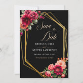 Elegante bloemrijke rode zwarte romantische droom  save the date (Voorkant)
