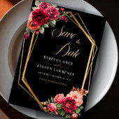 Elegante bloemrijke rode zwarte romantische droom  save the date
