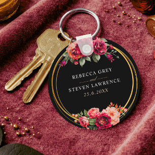 Elegante bloemrijke rode zwarte romantische droom  sleutelhanger