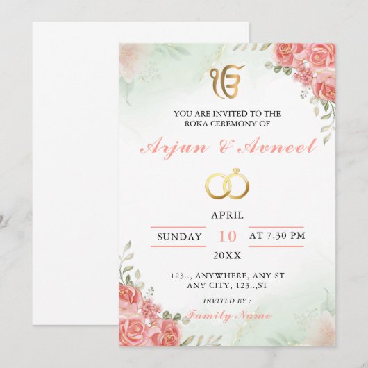 Elegante Bloemrijke Roka Ceremonie Uitnodigingskaa Kaart (Voorkant / Achterkant)