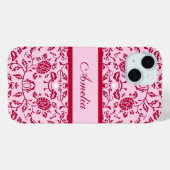 Elegante Bloemrijke Roze en Rode Damast Case-Mate iPhone Case (Achterkant (horizontaal))