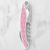 Elegante Bloemrijke Roze en Rode Damast Kurkentrekker (Achterkant)