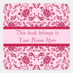 Elegante Bloemrijke Roze en Rode Damast Vierkante Sticker