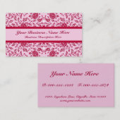 Elegante Bloemrijke Roze en Rode Damast Visitekaartje (Voorkant / Achterkant)