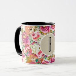 Elegante Bloemrijke Rustieke Chic Kraft Monogram A Mok
