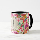 Elegante Bloemrijke Rustieke Chic Kraft Monogram A Mok (Voorkant rechts)