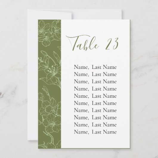 Elegante bloemrijke saliegroene tafelnummerkaarten kaart (Voorkant)