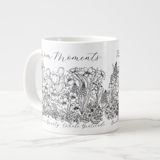 Elegante Bloemrijke Script Boho Lijnkunst Grote Koffiekop (Links)