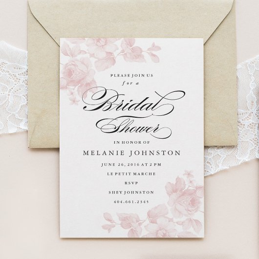 Elegante Bloemrijke Script Bruidsuitnodiging Kaart