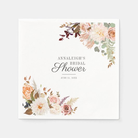 Elegante Bloemrijke Script Bruiloftsshower Papier Servet (Voorkant)