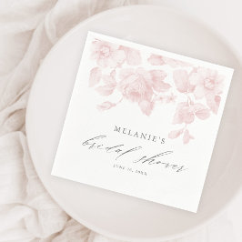 Elegante Bloemrijke Script Roze Bruidsdouche Servet