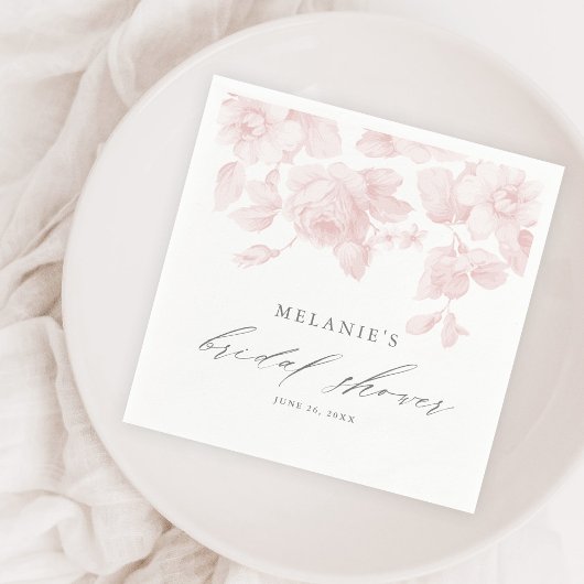 Elegante Bloemrijke Script Roze Bruidsdouche Servet