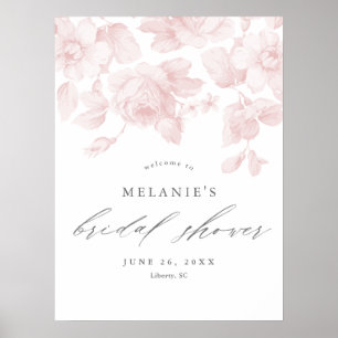 Elegante Bloemrijke Script Roze Bruidsfeest Verwel Poster