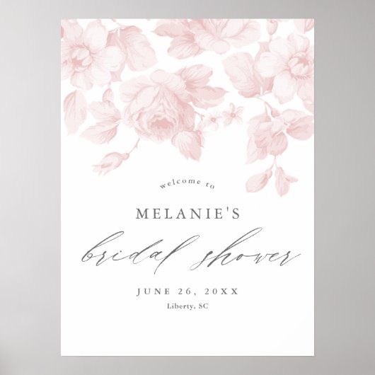 Elegante Bloemrijke Script Roze Bruidsfeest Verwel Poster (Voorkant)