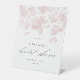 Elegante Bloemrijke Script Roze Bruidsfeest Verwel Reclamebord Met Voetstuk