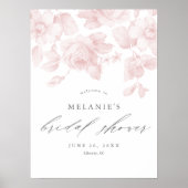 Elegante Bloemrijke Script Roze Bruidsfeest Welkom Poster (Voorkant)