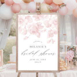 Elegante Bloemrijke Script Roze Bruidsfeest Welkom Poster