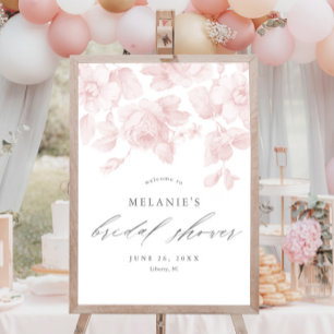 Elegante Bloemrijke Script Roze Bruidsfeest Welkom Poster