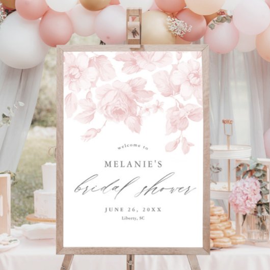 Elegante Bloemrijke Script Roze Bruidsfeest Welkom Poster