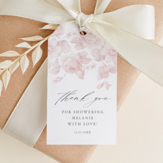 Elegante Bloemrijke Script Roze Bruiloft Feest Fav Cadeaulabel