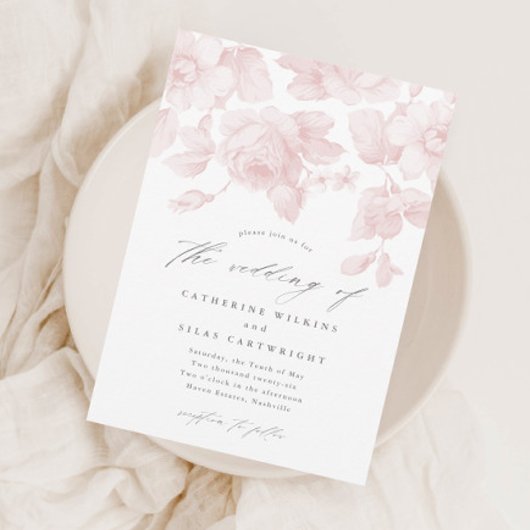 Elegante Bloemrijke Script Roze Huwelijk Kaart