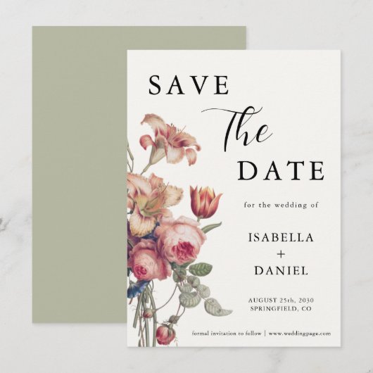 Elegante Bloemrijke Script Trouw Save The Date (Voorkant / Achterkant)