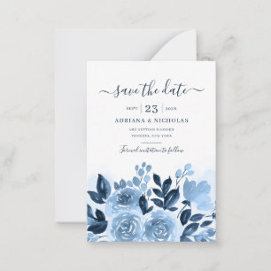 Elegante Bloemrijke Script Waterverf Navy Blauwe B Notitiekaartje