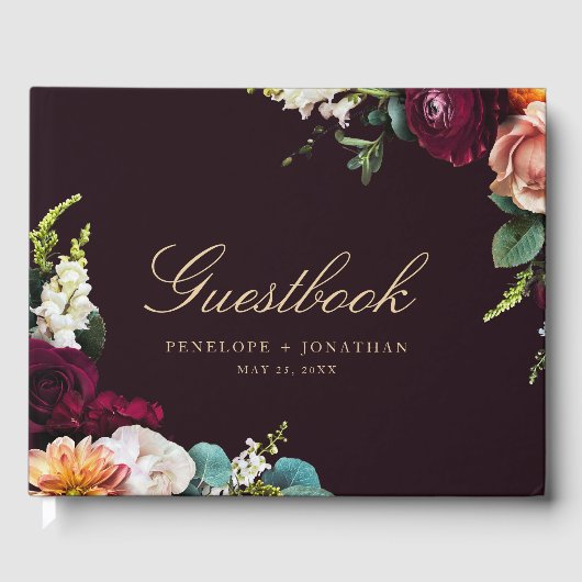 Elegante Bloemrijke Scriptie Bruiloft Gastenboek (Voorkant)