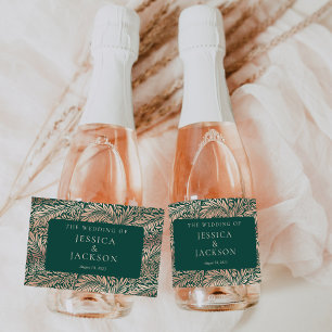 Elegante bloemrijke smaragdgroen en roze goud sparkling wijnetiket