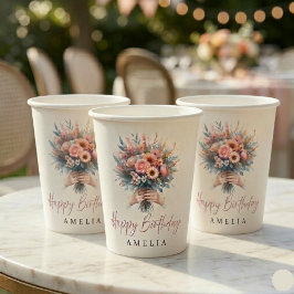 Elegante Bloemrijke Sweet 16 Aangepaste Feestbeker Papieren Bekers