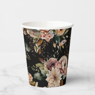 Elegante Bloemrijke Sweet Sixteen   Zwart & Blush  Papieren Bekers