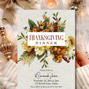 Elegante bloemrijke Thanksgiving-dineruitnodiging Kaart