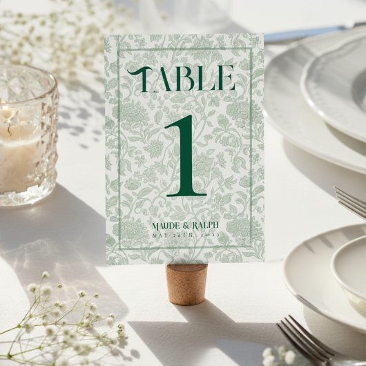 Elegante Bloemrijke Toile Script Groene Trouw Kaart
