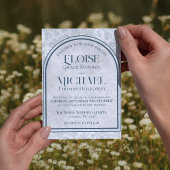 Elegante Bloemrijke Toile Script Monogram Blauwe T Kaart