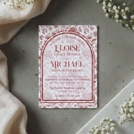 Elegante Bloemrijke Toile Script Monogram Rode Huw Kaart